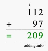 Calculate 112 + 97 using long addition