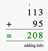 Calculate 113 + 95 using long addition