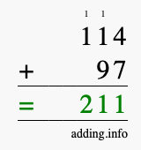 Calculate 114 + 97 using long addition