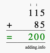 Calculate 115 plus 85 using long addition Calculate 115 + 85 using long addition