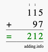 Calculate 115 + 97 using long addition