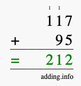 Calculate 117 + 95 using long addition