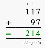 Calculate 117 + 97 using long addition