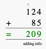 Calculate 124 plus 85 using long addition Calculate 124 + 85 using long addition