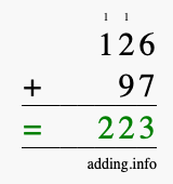 Calculate 126 + 97 using long addition