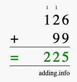 Calculate 126 + 99 using long addition
