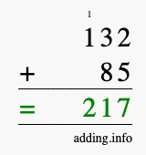Calculate 132 + 85 using long addition