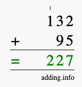 Calculate 132 + 95 using long addition