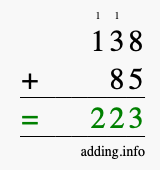 Calculate 138 plus 85 using long addition Calculate 138 + 85 using long addition