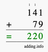 Calculate 141 + 79 using long addition