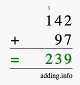 Calculate 142 + 97 using long addition
