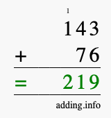 Calculate 143 + 76 using long addition
