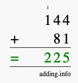 Calculate 144 plus 81 using long addition Calculate 144 + 81 using long addition