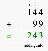 Calculate 144 + 99 using long addition