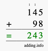 Calculate 145 + 98 using long addition