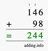 Calculate 146 + 98 using long addition