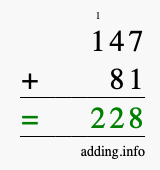 Calculate 147 plus 81 using long addition Calculate 147 + 81 using long addition