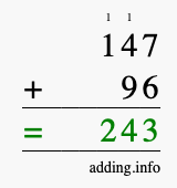 Calculate 147 + 96 using long addition