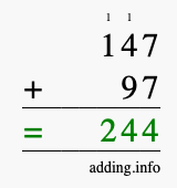 Calculate 147 + 97 using long addition