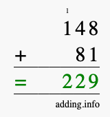 Calculate 148 plus 81 using long addition Calculate 148 + 81 using long addition