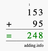Calculate 153 + 95 using long addition