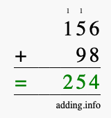 Calculate 156 plus 98 using long addition Calculate 156 + 98 using long addition
