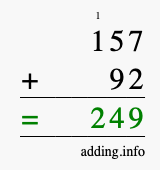 Calculate 157 + 92 using long addition
