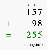 Calculate 157 plus 98 using long addition Calculate 157 + 98 using long addition