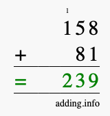 Calculate 158 + 81 using long addition