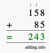 Calculate 158 plus 85 using long addition Calculate 158 + 85 using long addition