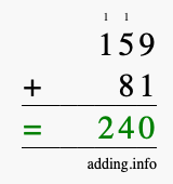 Calculate 159 plus 81 using long addition Calculate 159 + 81 using long addition