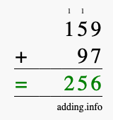 Calculate 159 + 97 using long addition