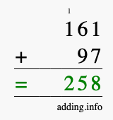 Calculate 161 + 97 using long addition