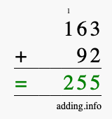 Calculate 163 + 92 using long addition