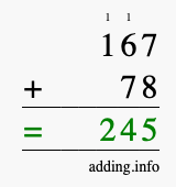 Calculate 167 + 78 using long addition