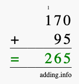 Calculate 170 + 95 using long addition