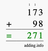 Calculate 173 plus 98 using long addition Calculate 173 + 98 using long addition