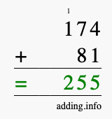 Calculate 174 + 81 using long addition