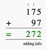 Calculate 175 + 97 using long addition