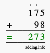 Calculate 175 plus 98 using long addition Calculate 175 + 98 using long addition