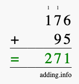 Calculate 176 + 95 using long addition