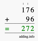 Calculate 176 + 96 using long addition