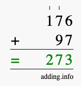 Calculate 176 + 97 using long addition