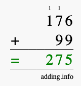 Calculate 176 + 99 using long addition