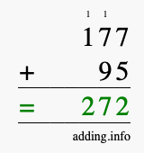 Calculate 177 + 95 using long addition