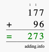 Calculate 177 + 96 using long addition