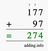 Calculate 177 + 97 using long addition