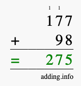 Calculate 177 plus 98 using long addition Calculate 177 + 98 using long addition