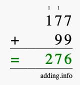 Calculate 177 + 99 using long addition
