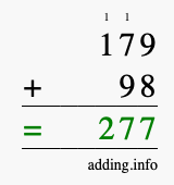 Calculate 179 plus 98 using long addition Calculate 179 + 98 using long addition